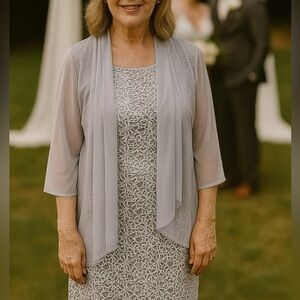 R&M Richard Silver Gray Mother of Bride Midi Length Dress Women 8 Formal Wedding